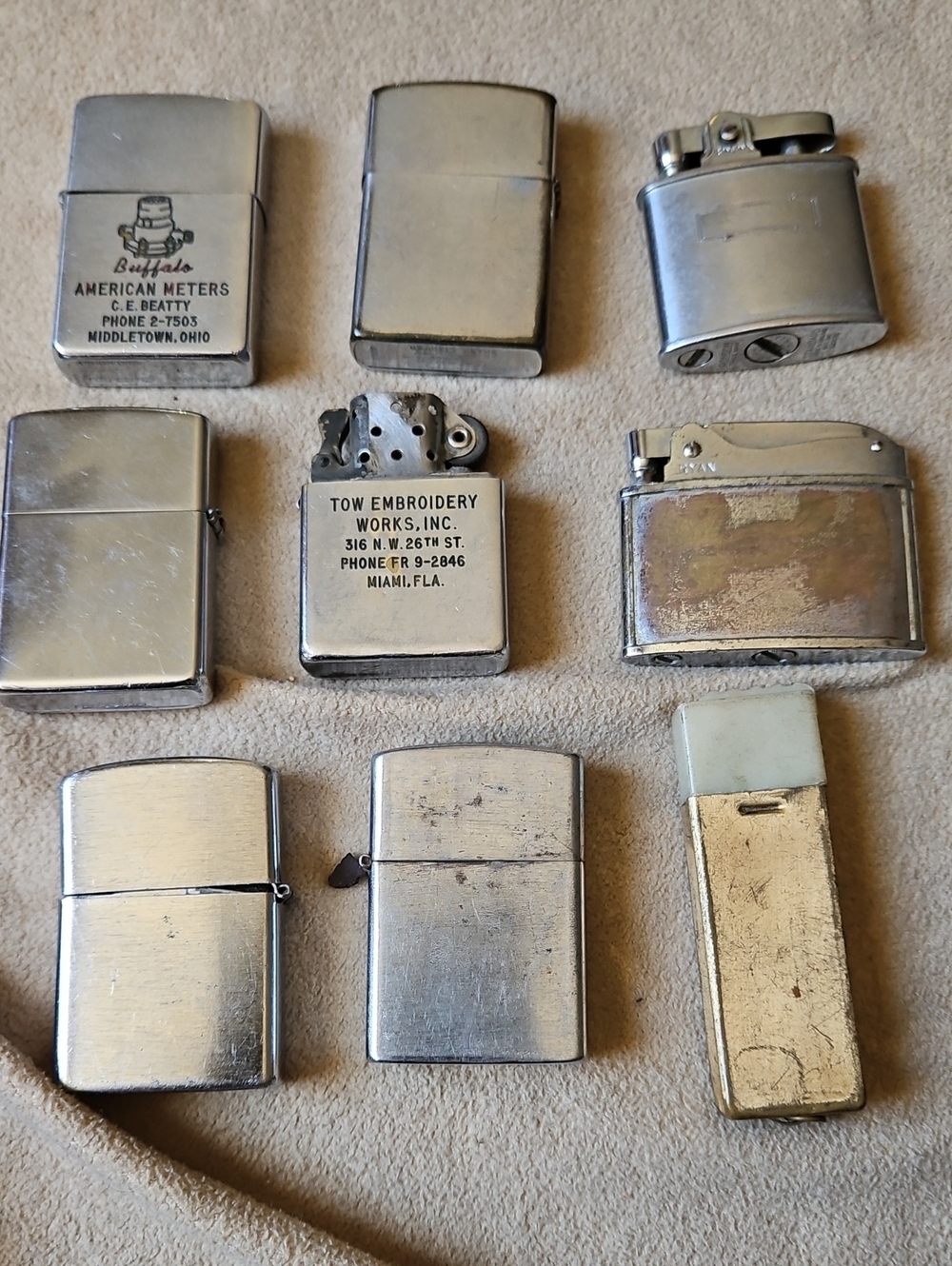 Vintage Lighter Lot ZIPPI, PENGUIN, RHONSON, RYAN, & GENERIC Silver & Gold
